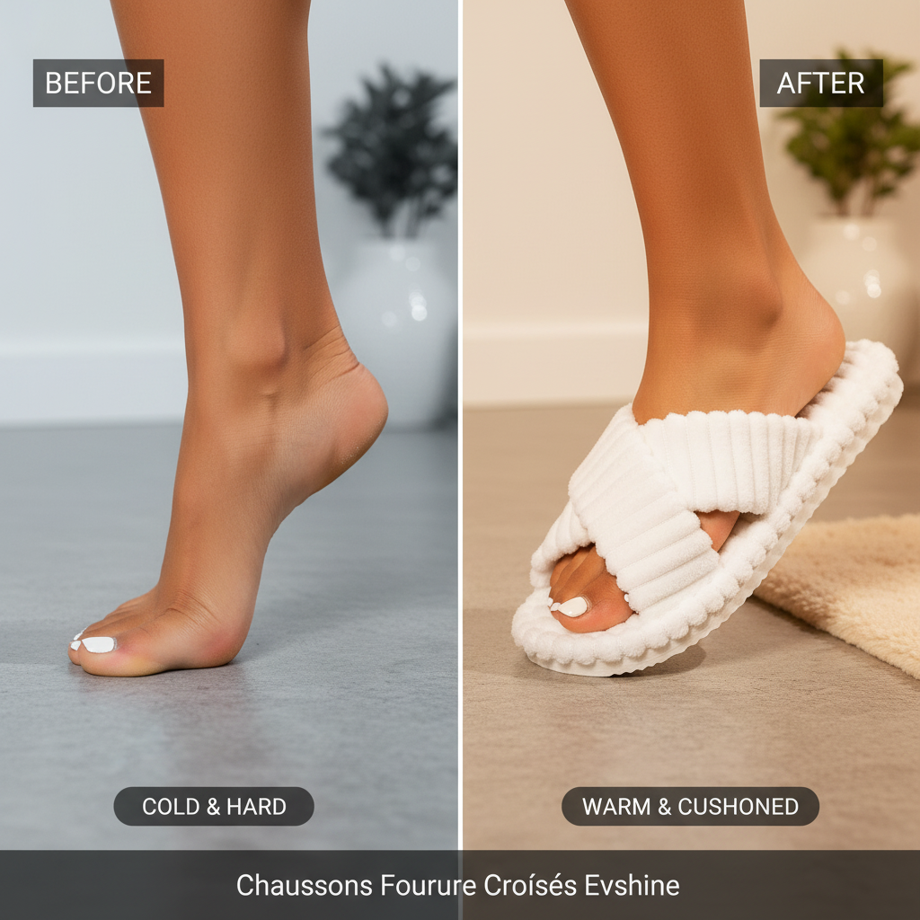 Evshine Women's Furry House Slippers Fashion Cross Straps Fur Fluffy Slides Soft Cozy Memory Foam Shoes Lady Open Toe Flat Slide