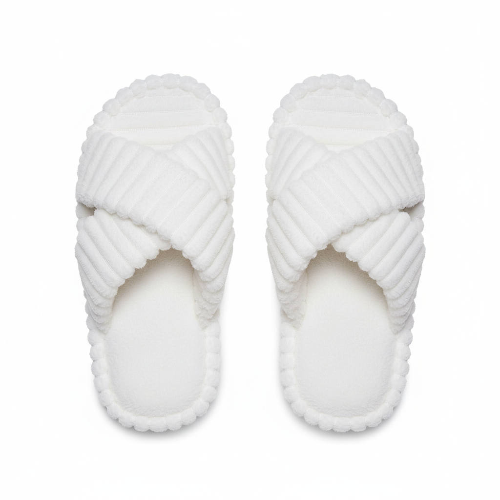 Evshine Women's Furry House Slippers Fashion Cross Straps Fur Fluffy Slides Soft Cozy Memory Foam Shoes Lady Open Toe Flat Slide